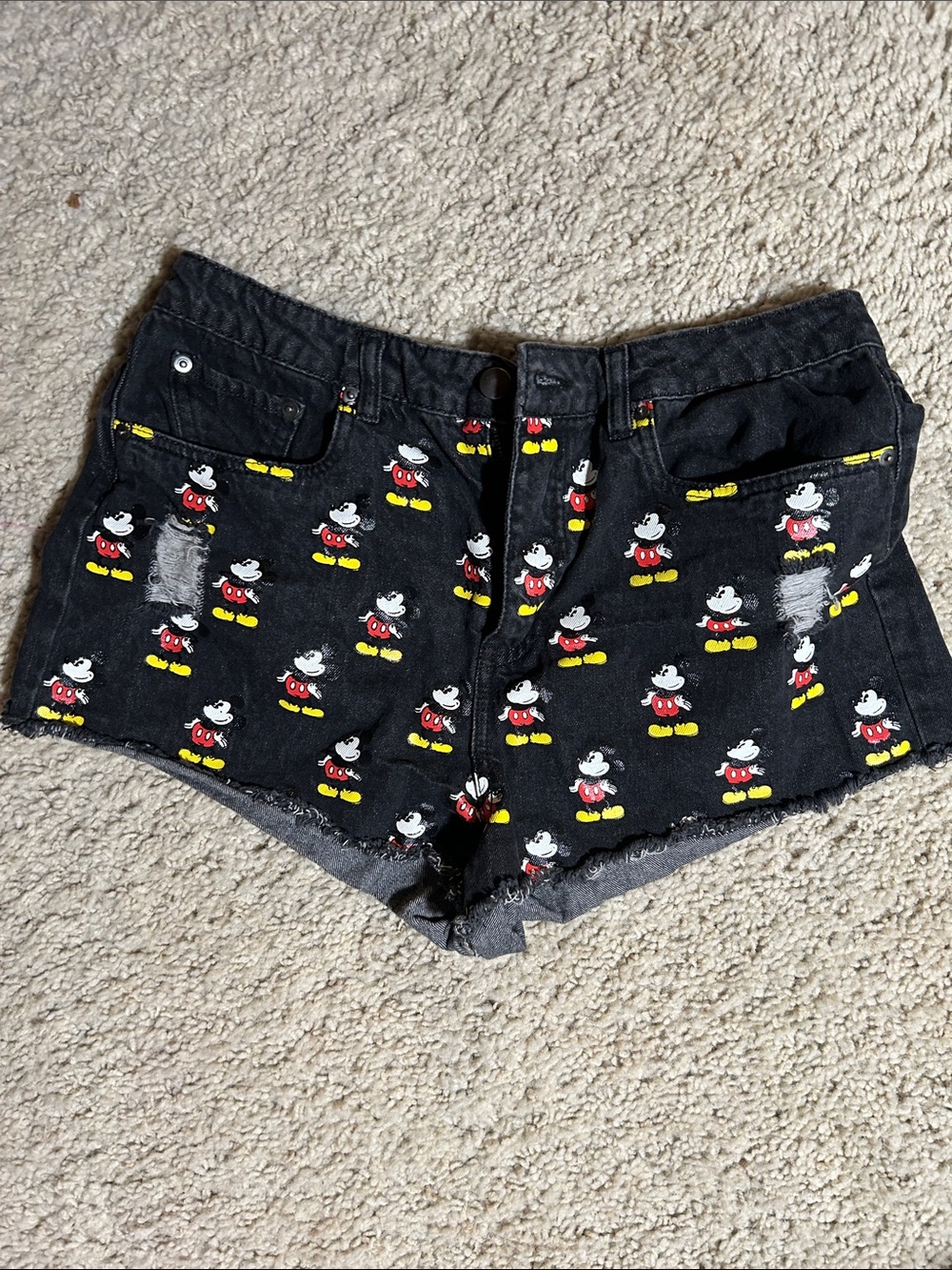 Disney Black Jean Shorts with Mickey Mouse Print